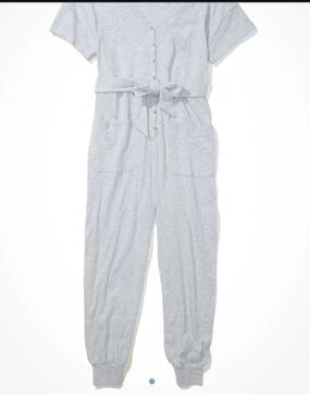 American Eagle Outfitters Light Gray Tie-Waist Jumpsuit